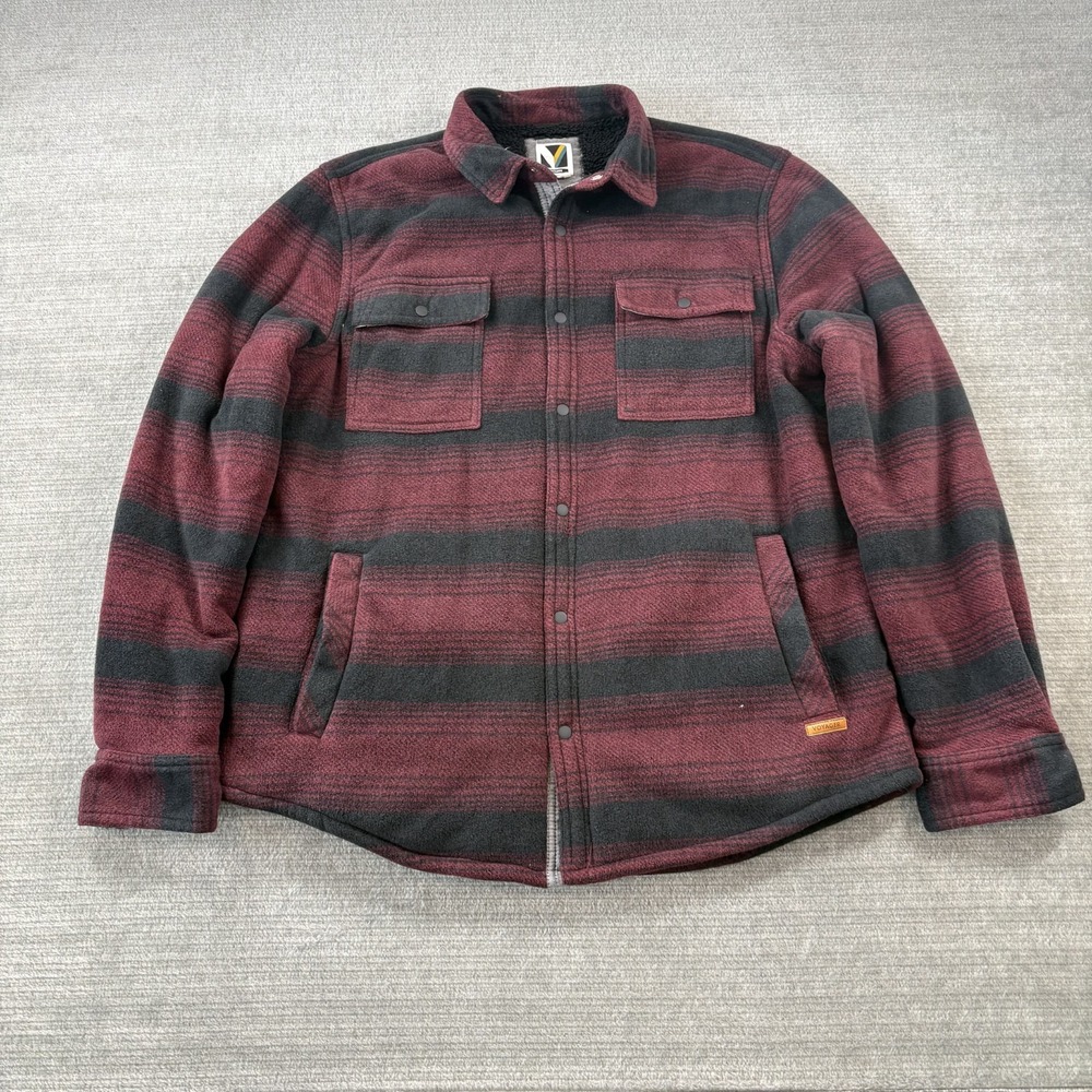 Voyager Sherpa Lined Fleece Shirt Jacket Mens M Red Black Buffalo Striped Plaid